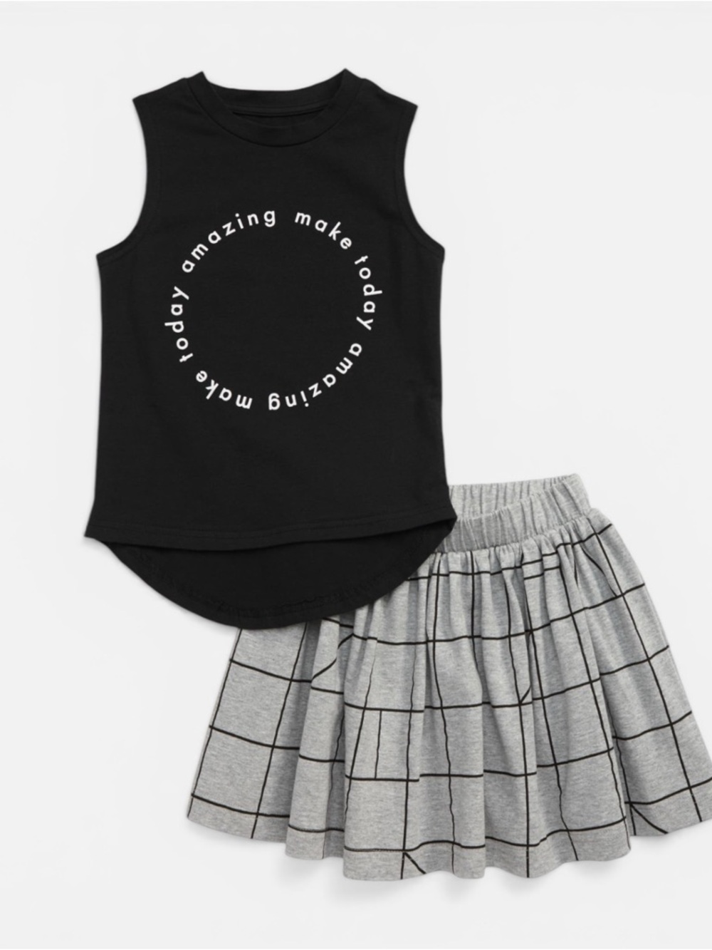 Tiny Tribe Australia Geo Tank & Skirt Set | Black + Grey | Girls Size 5